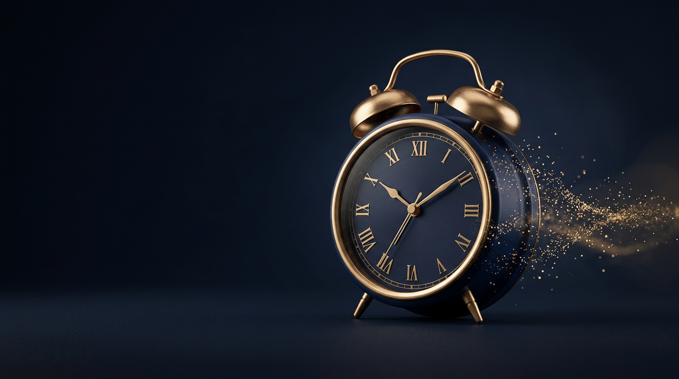 Despertador dourado se transformando em partículas